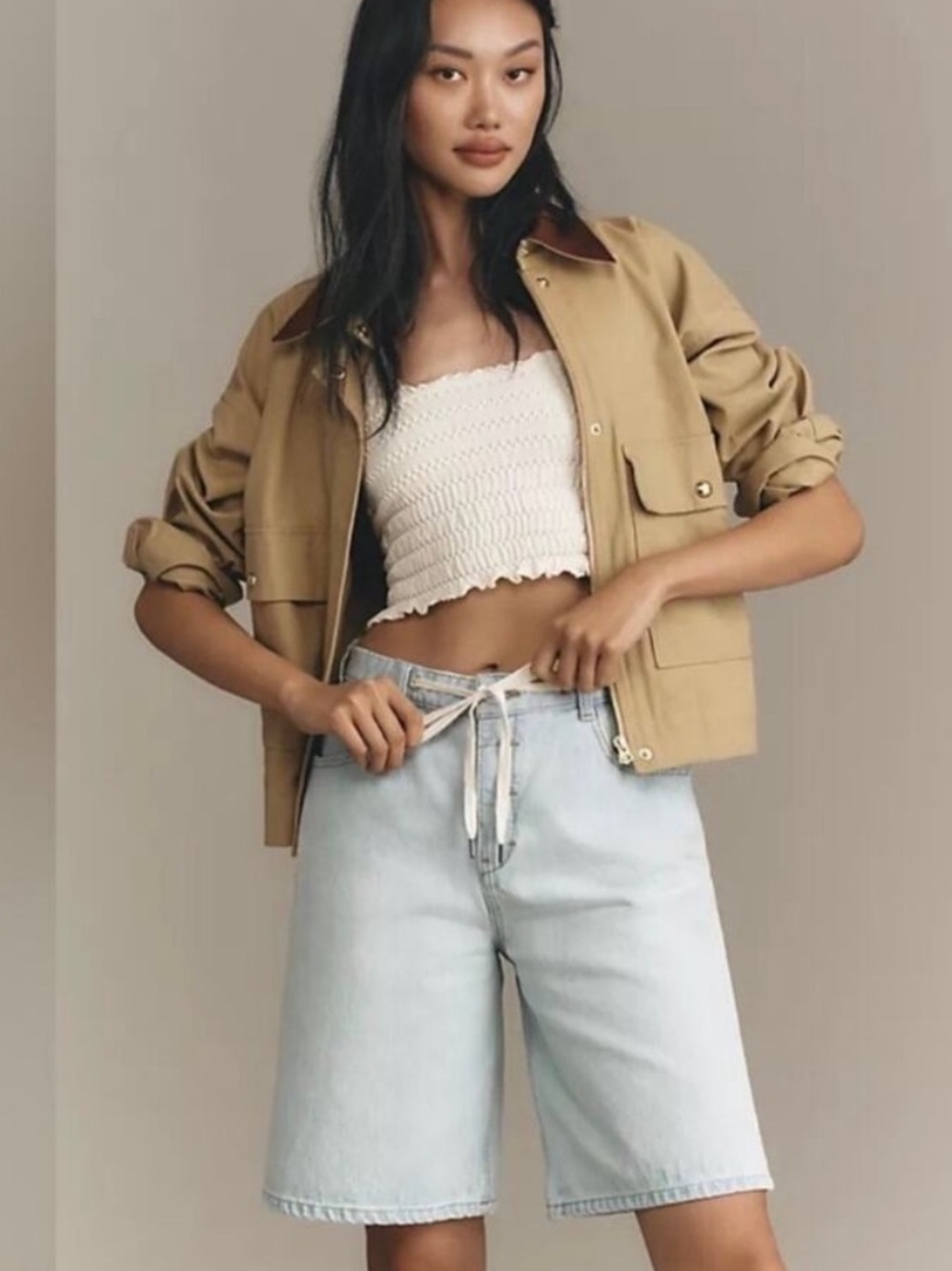 Pilcro Light Wash Denim Shorts with Drawstring